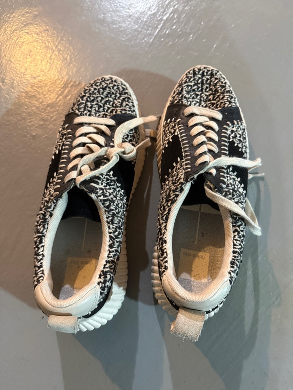 Dolce Vita Black and Cream Knit Lace-Up Sneakers